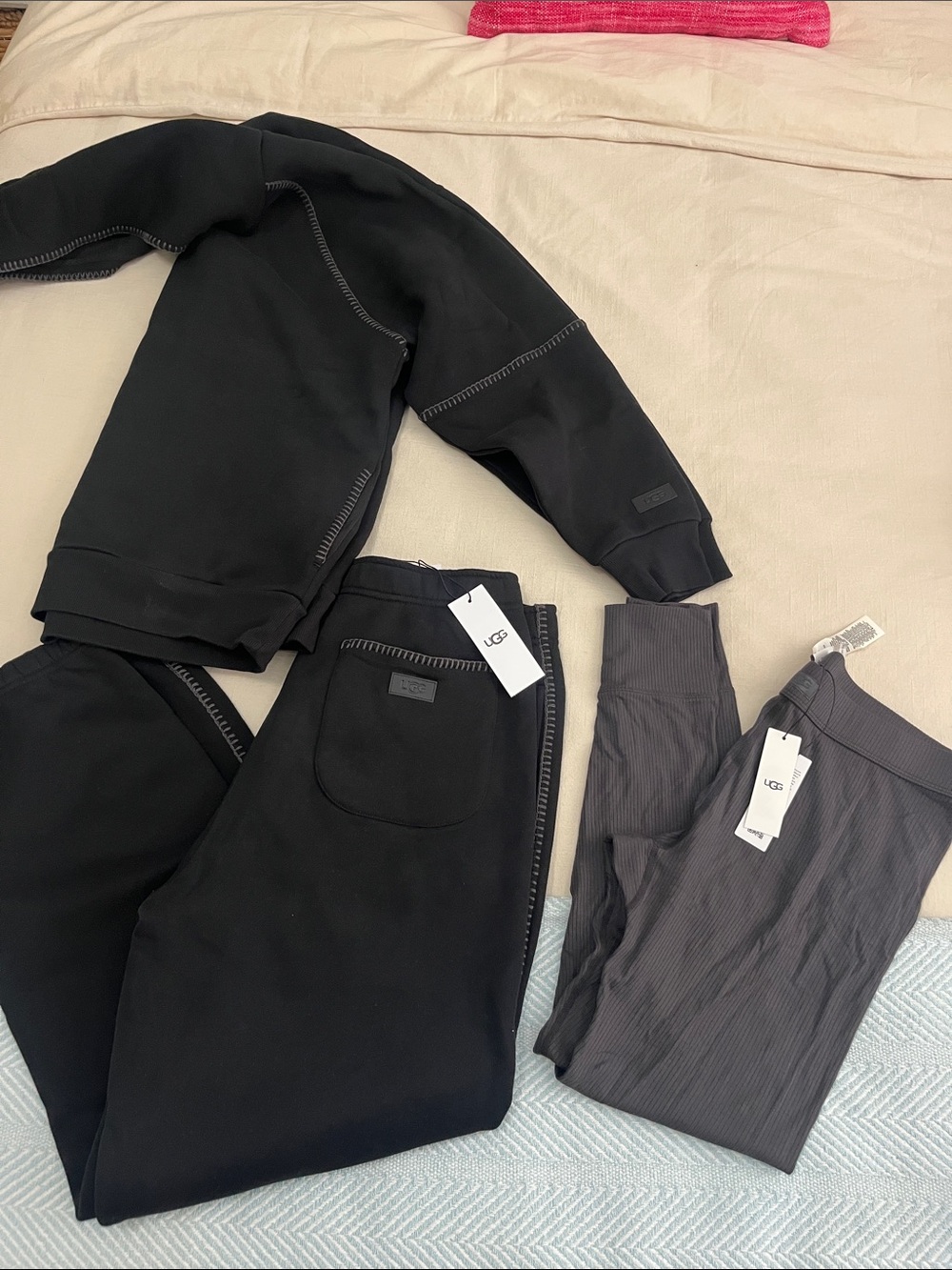 UGG Women's Black Sweatshirt & Jogger Set with Charcoal Ribbed Leggings